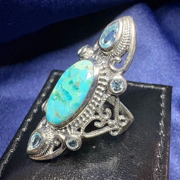 Ring*Genuine Turquoise Aquamarine Gemstone 925 Sterling Silver Elegant - Picture 4 of 10